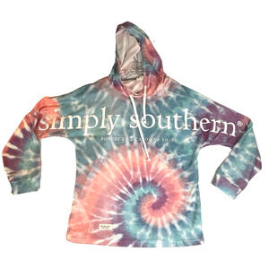 Simply Southern Hoodie Womens L Colorful Spiral Swirl Tie Dye Big Spellout Top